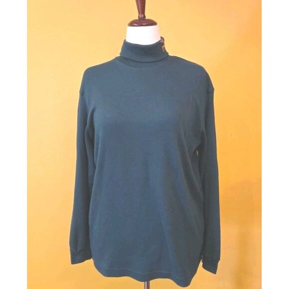 Bobbie Brooks Turtleneck Top Dark Green Long Sleeve XL Christmas Reindeer Teache - Picture 2 of 10